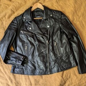 NWOT Barneys Originals Clara Black Real Leather Biker Moto Jacket Plus Size UK22